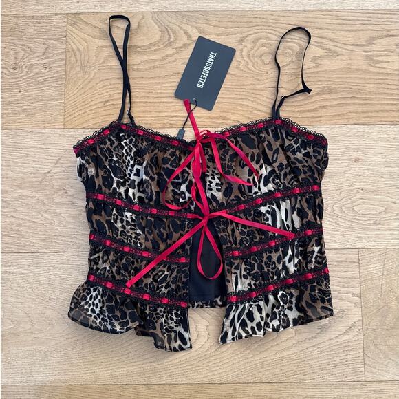 That’s So Fetch - Louisiana Leopard Print Tie Front Top in Black Brown & Red - Picture 1 of 3